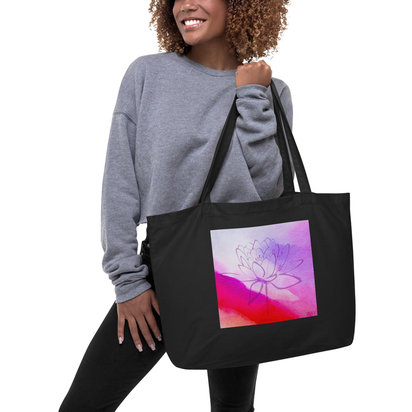 Watercolor Lotus Flower 2 Large organic tote bag