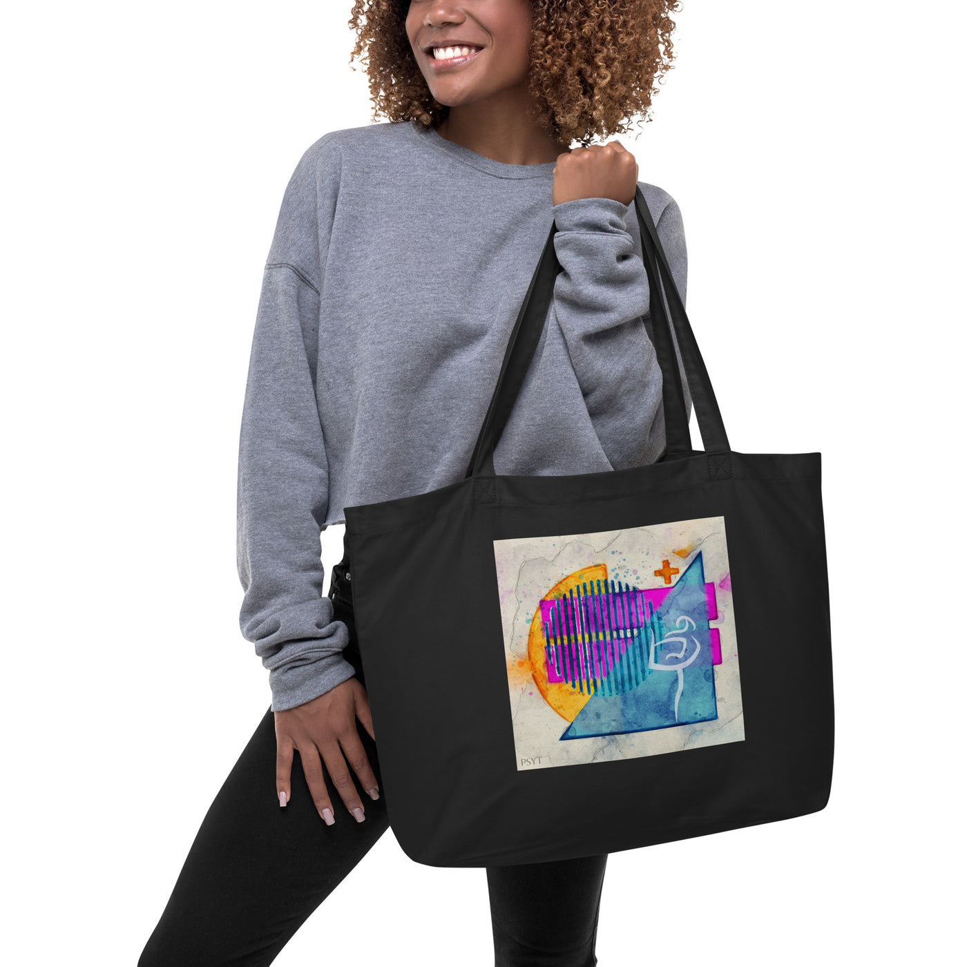 Abstract Yoga Art Standing Bow Pose Large organic tote bag